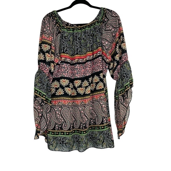 New Directions Women's Top Geo Print Multi Color Off The Shoulders Tunic Size XL - Picture 3 of 8